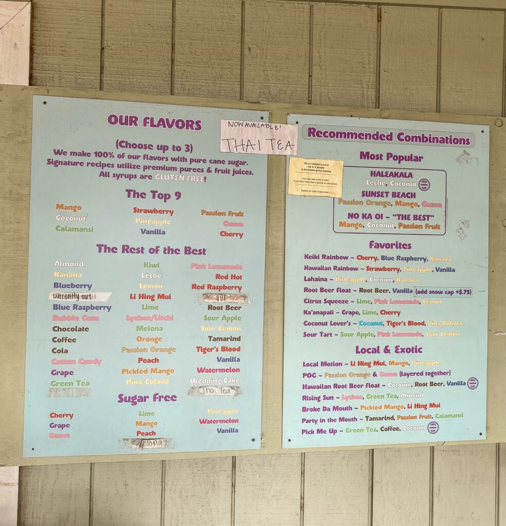 Ululani's Hawaiian Shave Ice Menu